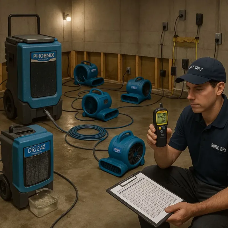 Structural Drying and Dehumidification process in Tustin, CA